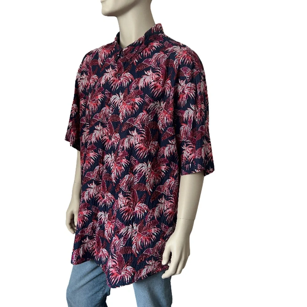 Tommy Bahama Hawaiian Shirt Fenu Fronds Tiki Camp Textured Cotton Floral Pattern - Picture 3 of 12